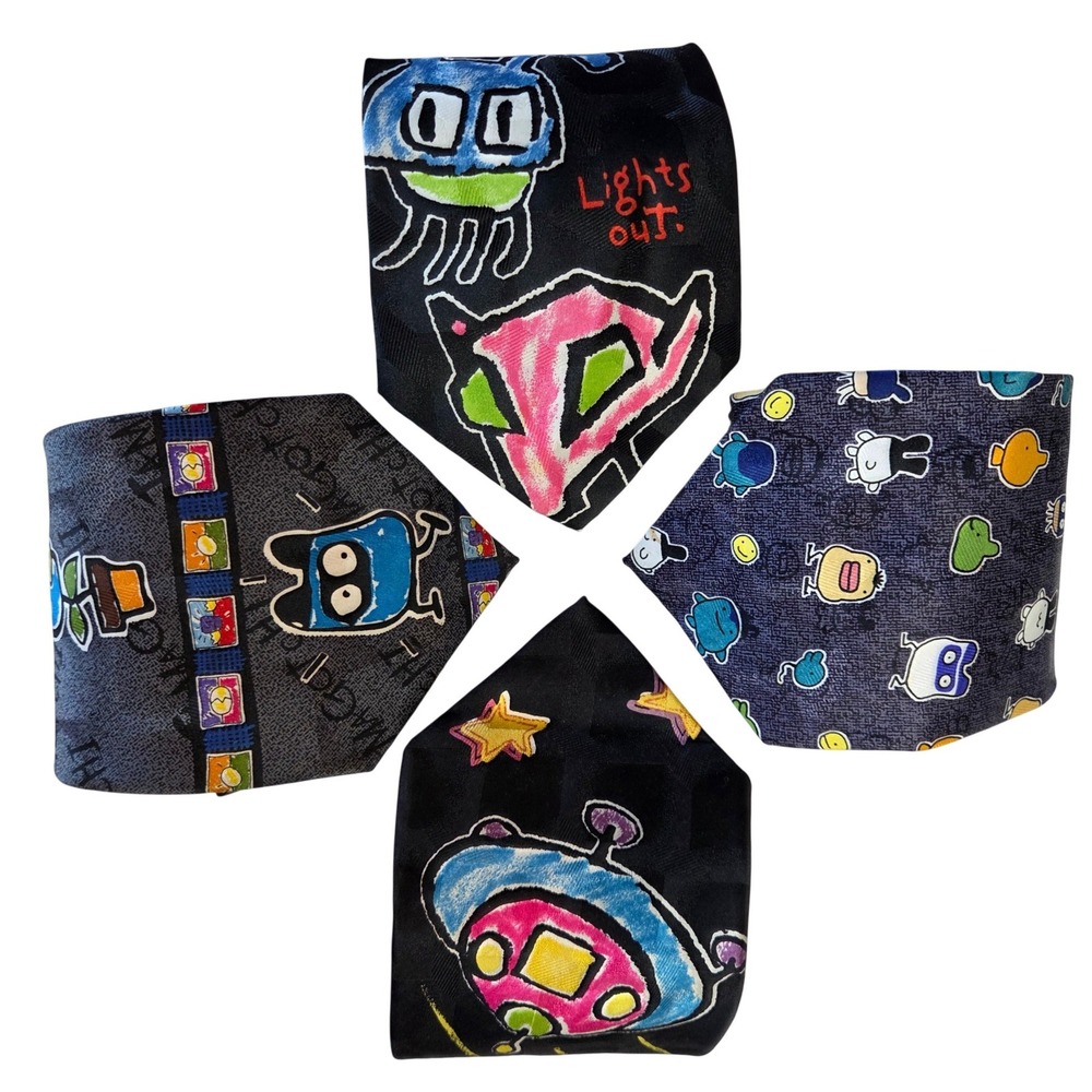 Vintage 1997 Tamagotchi Bandai Lot of 4 Mens Ties Retro 90s Novelty Video Game